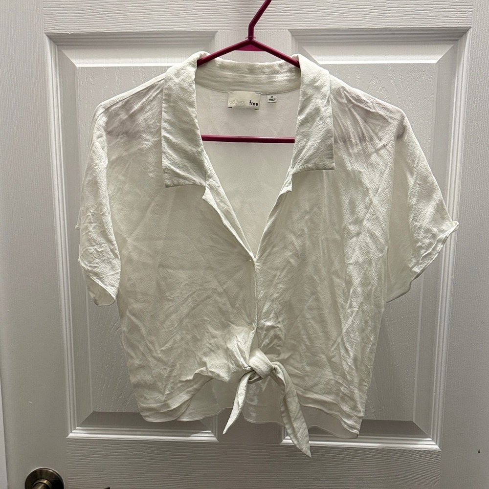 White Button-Up Tie Front Top
